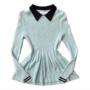 Light Blue peplum Top With Collar